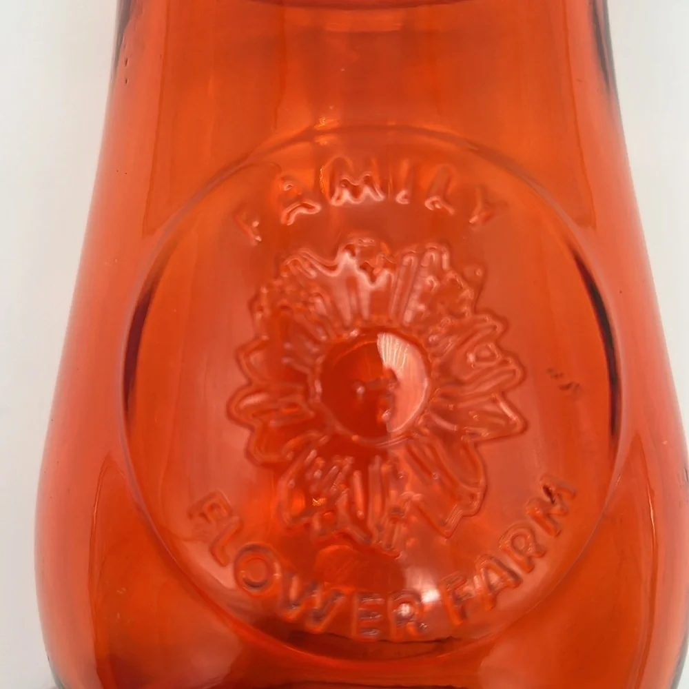 Vintage Kendall Farms Orange Glass Family Flower Farm 6